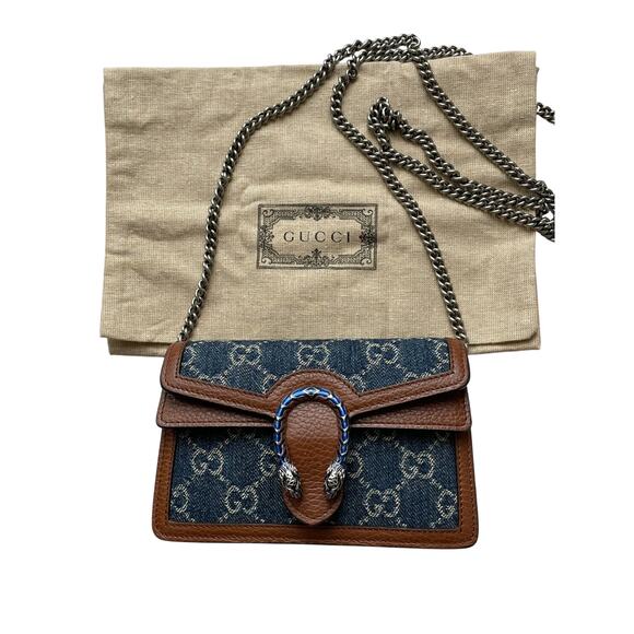 Gucci Handbags - Gucci Denim GG Monogram Super Mini Dionysus Shoulder Bag